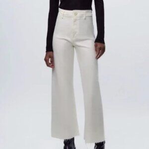 ZARA MARINE STRAIGHT WIDE LEG HIGH WAIST JEANS Size 2 ECRU